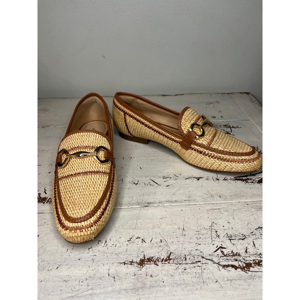 Arezzo Raffia Horsebit Loafers Womens 6.5B Tan Woven Brazil Flats